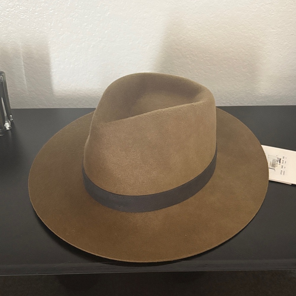Brown/Camel Janessa Leone Wide Brim Fedora Hat - Size Medium
